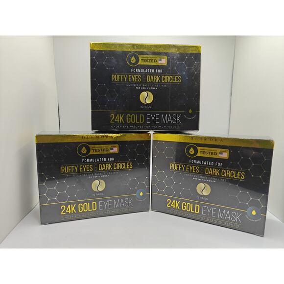 (3X) Dermora 24K Gold Eye Mask 15 Pairs Under Eye Patches for Puffy Eyes Dark - Picture 1 of 1